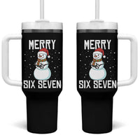 Funny Snowman Merry Six Seven Meme Tumbler With Handle Christmas Trending 67 Gift - Wonder Print Shop