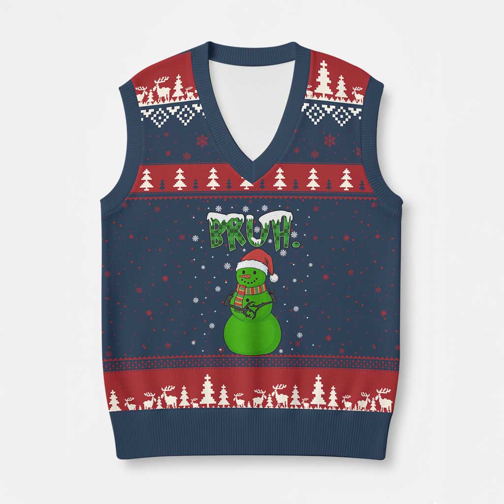 Funny Green Snowman Six Seven Meme V-Neck Knit Sweater Vest Xmas Gift For Gen Z - Wonder Print Shop