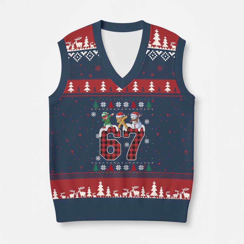 Funny Gen Z Alpha Ugly Xmas Gift V-Neck Knit Sweater Vest Gingerbread Snowman Elf Dabbing - Wonder Print Shop