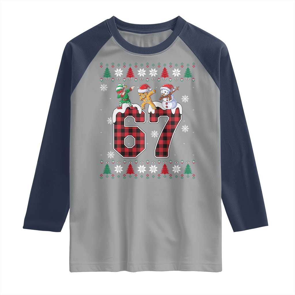 Funny Gen Z Alpha Ugly Xmas Gift Raglan Shirt Gingerbread Snowman Elf Dabbing - Wonder Print Shop