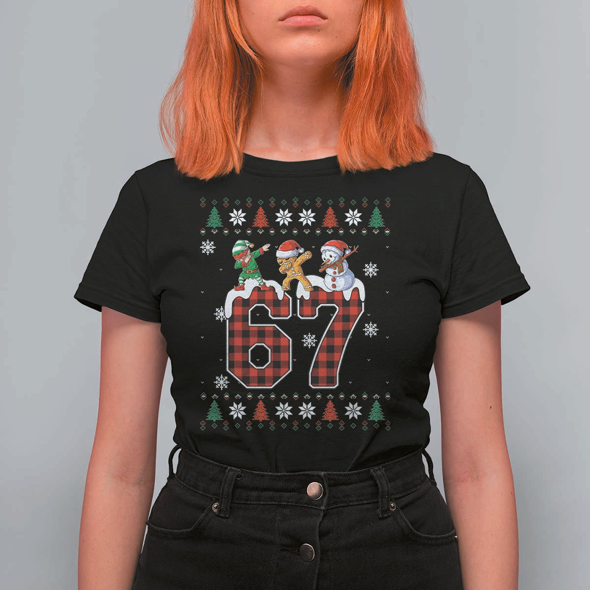 Funny Gen Z Alpha Ugly Xmas Gift T Shirt For Women Gingerbread Snowman Elf Dabbing - Wonder Print Shop
