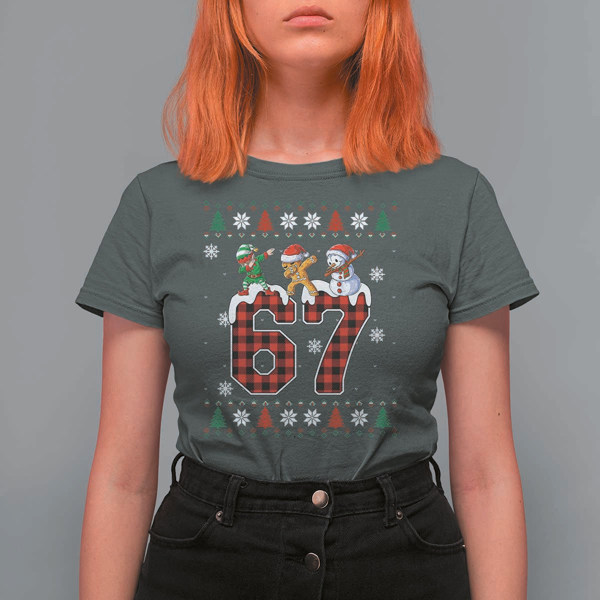 Funny Gen Z Alpha Ugly Xmas Gift T Shirt For Women Gingerbread Snowman Elf Dabbing - Wonder Print Shop