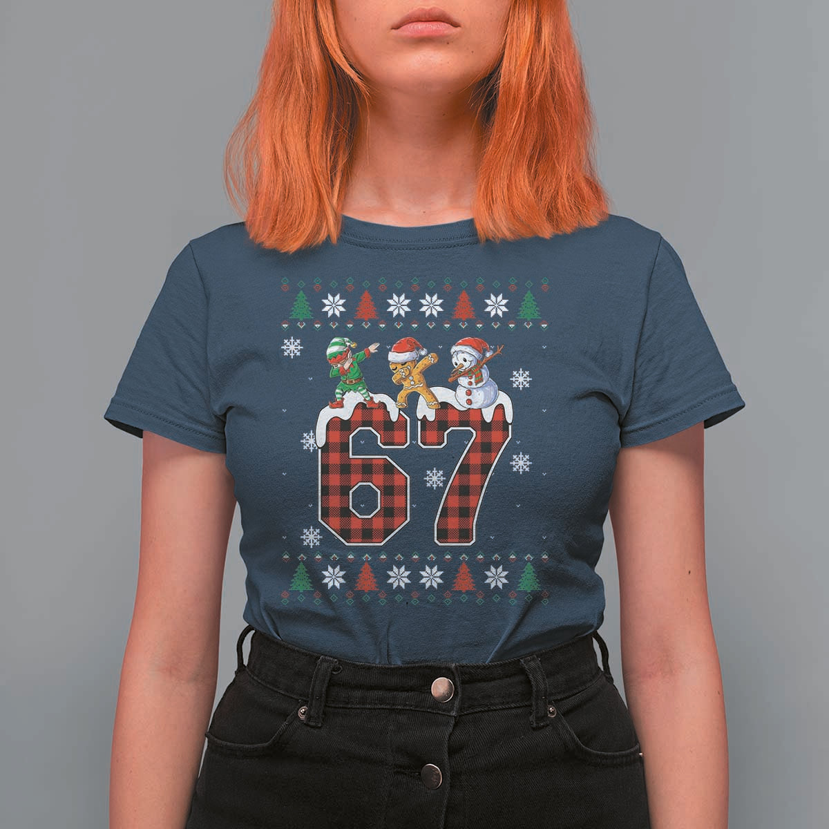 Funny Gen Z Alpha Ugly Xmas Gift T Shirt For Women Gingerbread Snowman Elf Dabbing - Wonder Print Shop