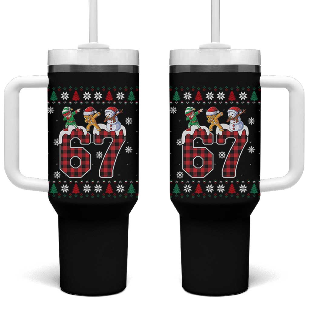 Funny Gen Z Alpha Ugly Xmas Gift Tumbler With Handle Gingerbread Snowman Elf Dabbing - Wonder Print Shop
