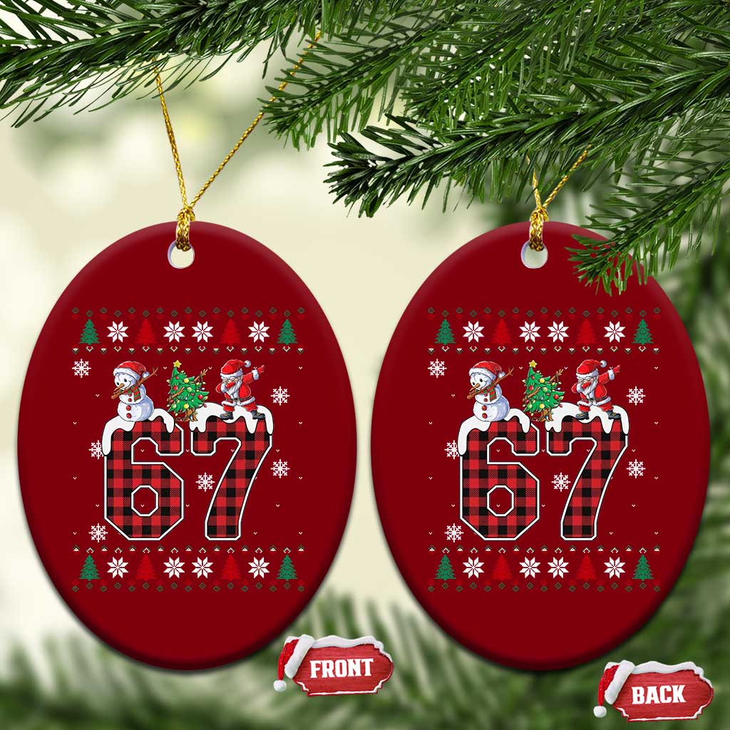 Six Seven Meme Snowman Santa Dab Ceramic Ornament Funny Christmas Ugly Sweater Gift - Wonder Print Shop