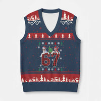Six Seven Meme Snowman Santa Dab V-Neck Knit Sweater Vest Funny Xmas Ugly Sweater Gift - Wonder Print Shop