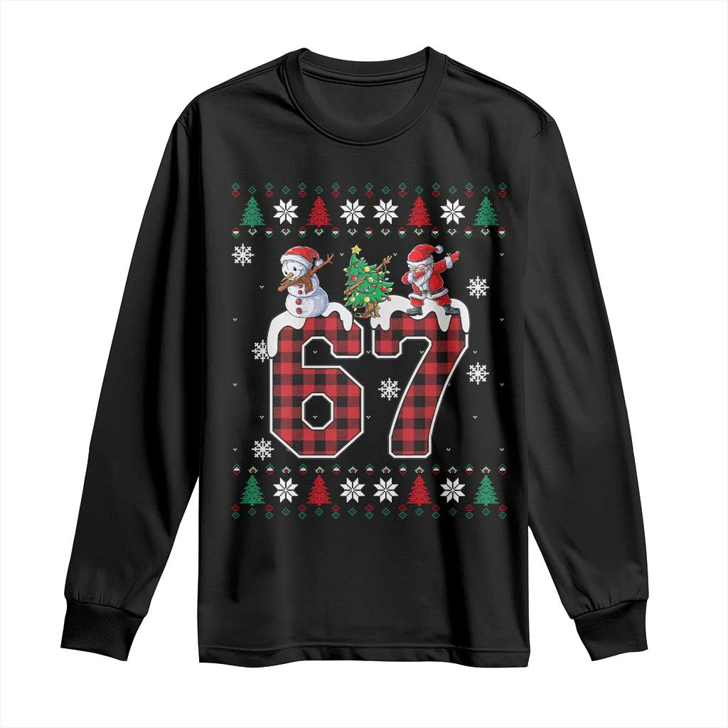 Six Seven Meme Snowman Santa Dab Long Sleeve Shirt Funny Christmas Ugly Sweater Gift - Wonder Print Shop