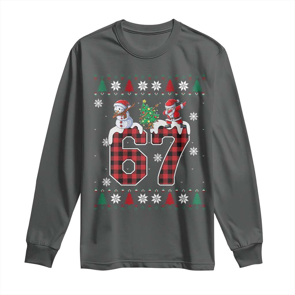 Six Seven Meme Snowman Santa Dab Long Sleeve Shirt Funny Christmas Ugly Sweater Gift - Wonder Print Shop