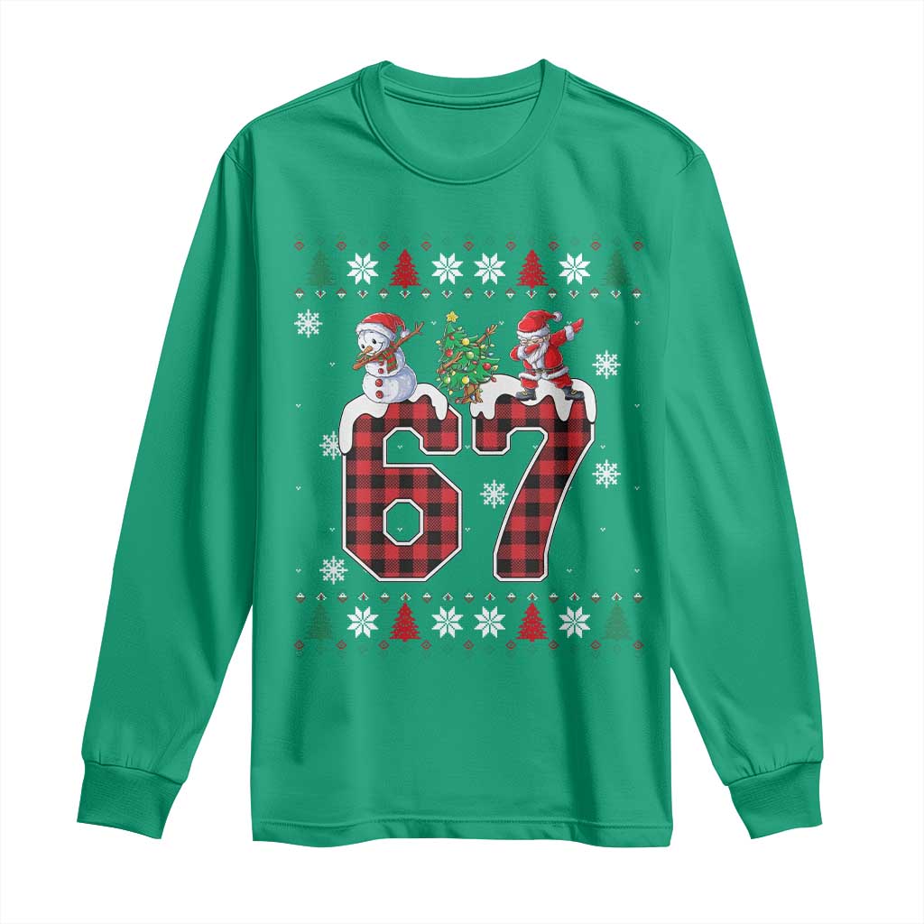 Six Seven Meme Snowman Santa Dab Long Sleeve Shirt Funny Christmas Ugly Sweater Gift - Wonder Print Shop