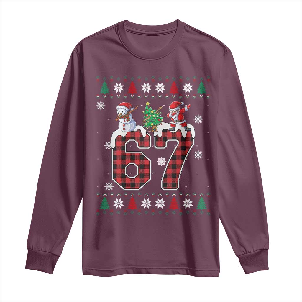Six Seven Meme Snowman Santa Dab Long Sleeve Shirt Funny Christmas Ugly Sweater Gift - Wonder Print Shop