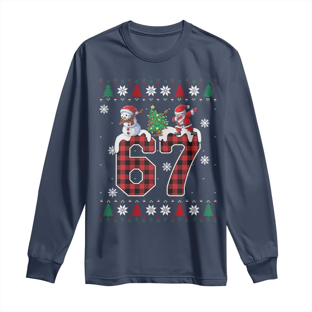 Six Seven Meme Snowman Santa Dab Long Sleeve Shirt Funny Christmas Ugly Sweater Gift - Wonder Print Shop