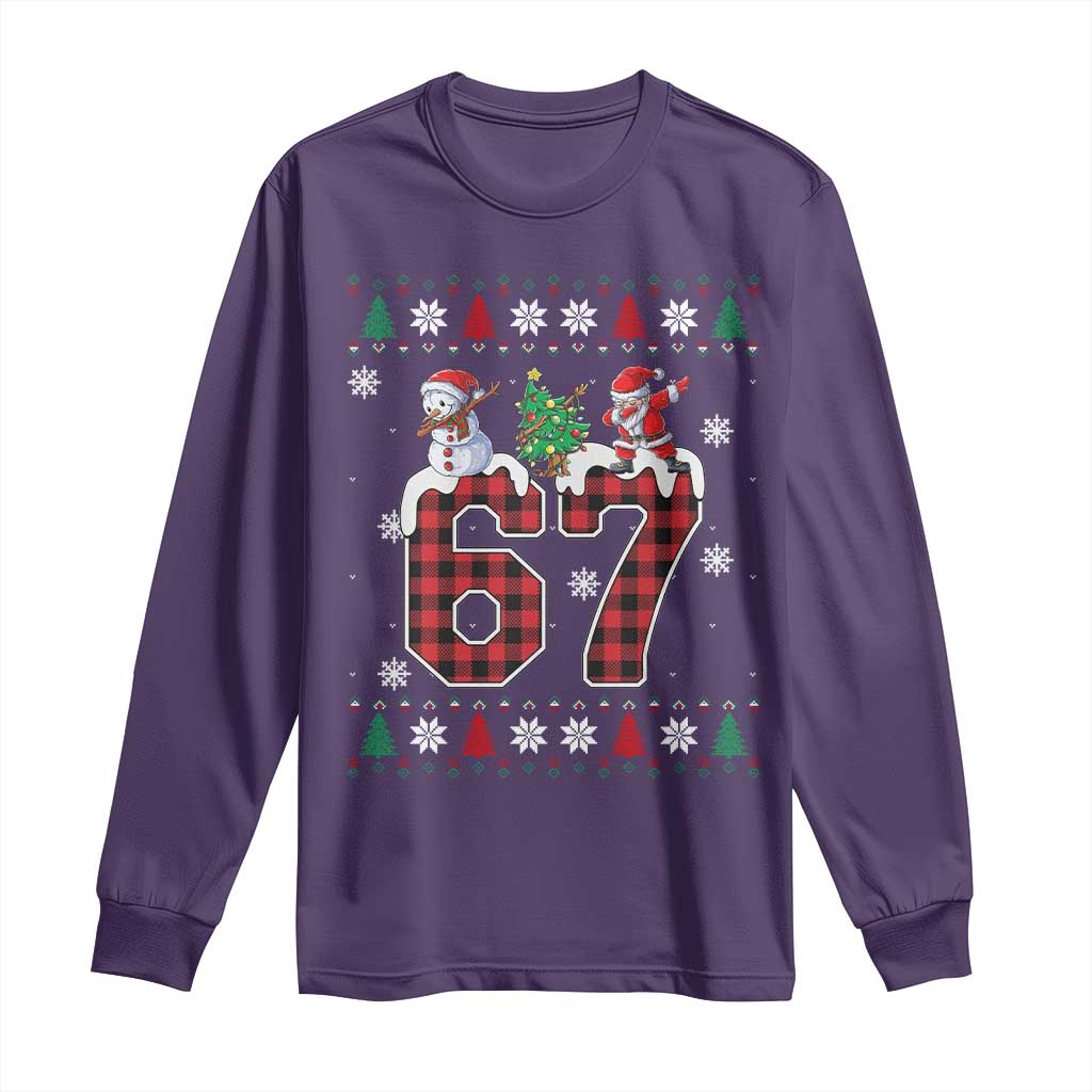Six Seven Meme Snowman Santa Dab Long Sleeve Shirt Funny Christmas Ugly Sweater Gift - Wonder Print Shop