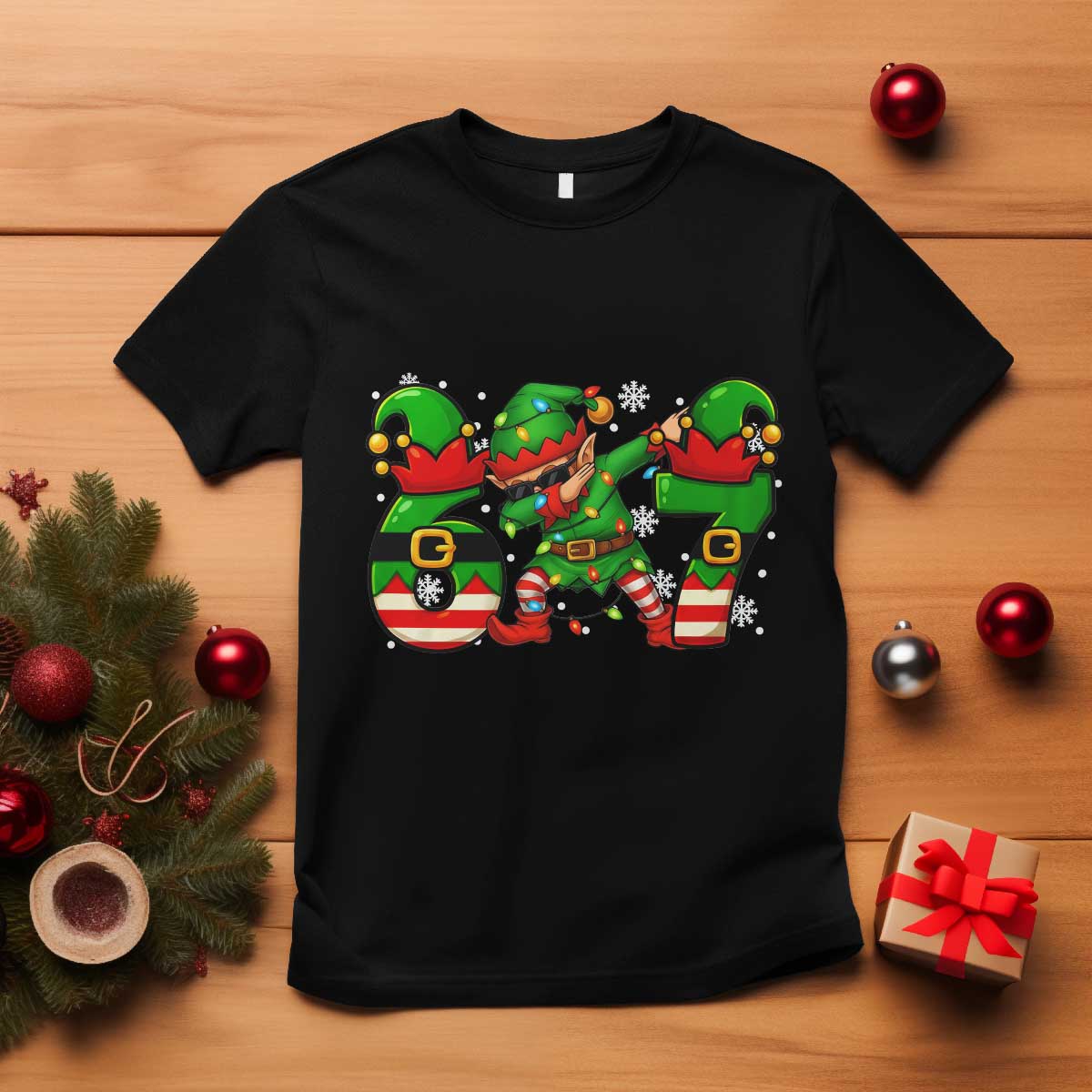 Funny Elf Dab Six Seven Meme T Shirt Christmas Trending 67 Gift - Wonder Print Shop