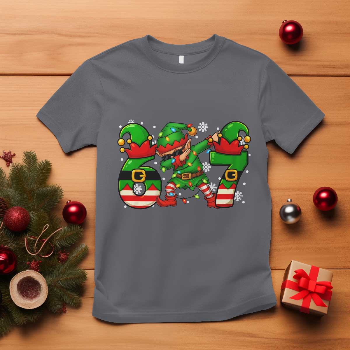 Funny Elf Dab Six Seven Meme T Shirt Christmas Trending 67 Gift - Wonder Print Shop