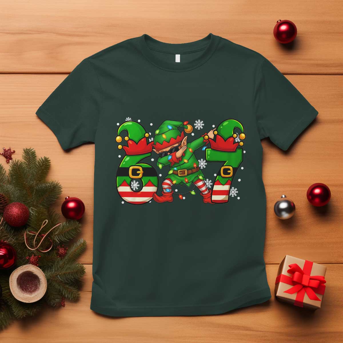 Funny Elf Dab Six Seven Meme T Shirt Christmas Trending 67 Gift - Wonder Print Shop