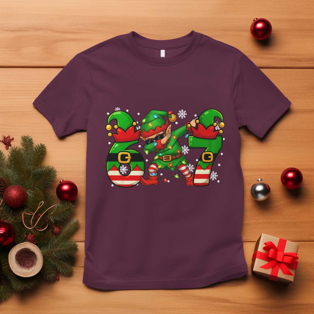 Funny Elf Dab Six Seven Meme T Shirt Christmas Trending 67 Gift - Wonder Print Shop