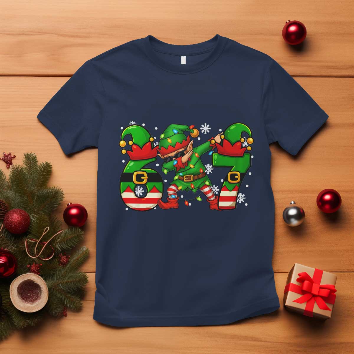 Funny Elf Dab Six Seven Meme T Shirt Christmas Trending 67 Gift - Wonder Print Shop