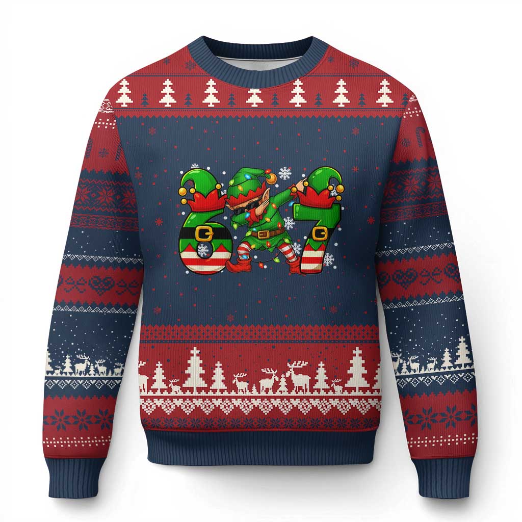 Funny Elf Dab Six Seven Meme Ugly Christmas Sweater Xmas Trending 67 Gift - Wonder Print Shop