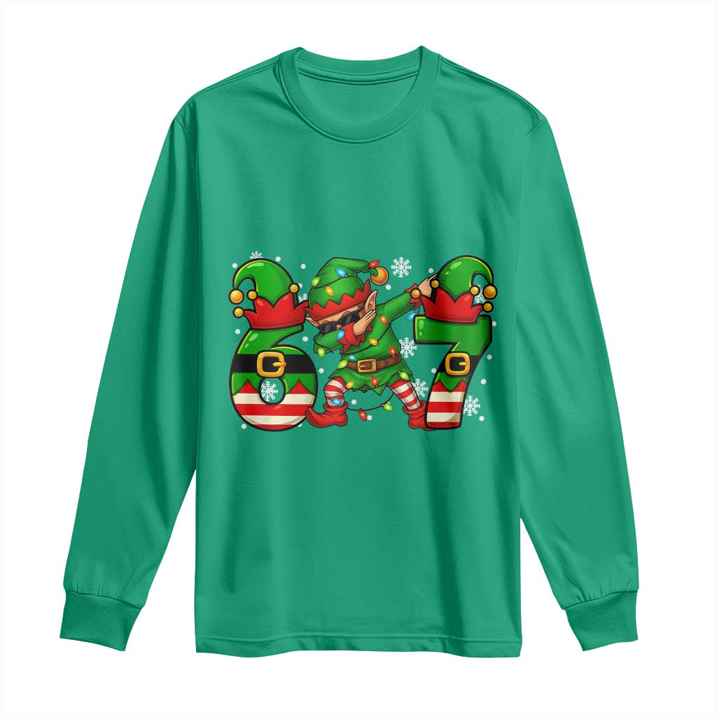 Funny Elf Dab Six Seven Meme Long Sleeve Shirt Christmas Trending 67 Gift - Wonder Print Shop