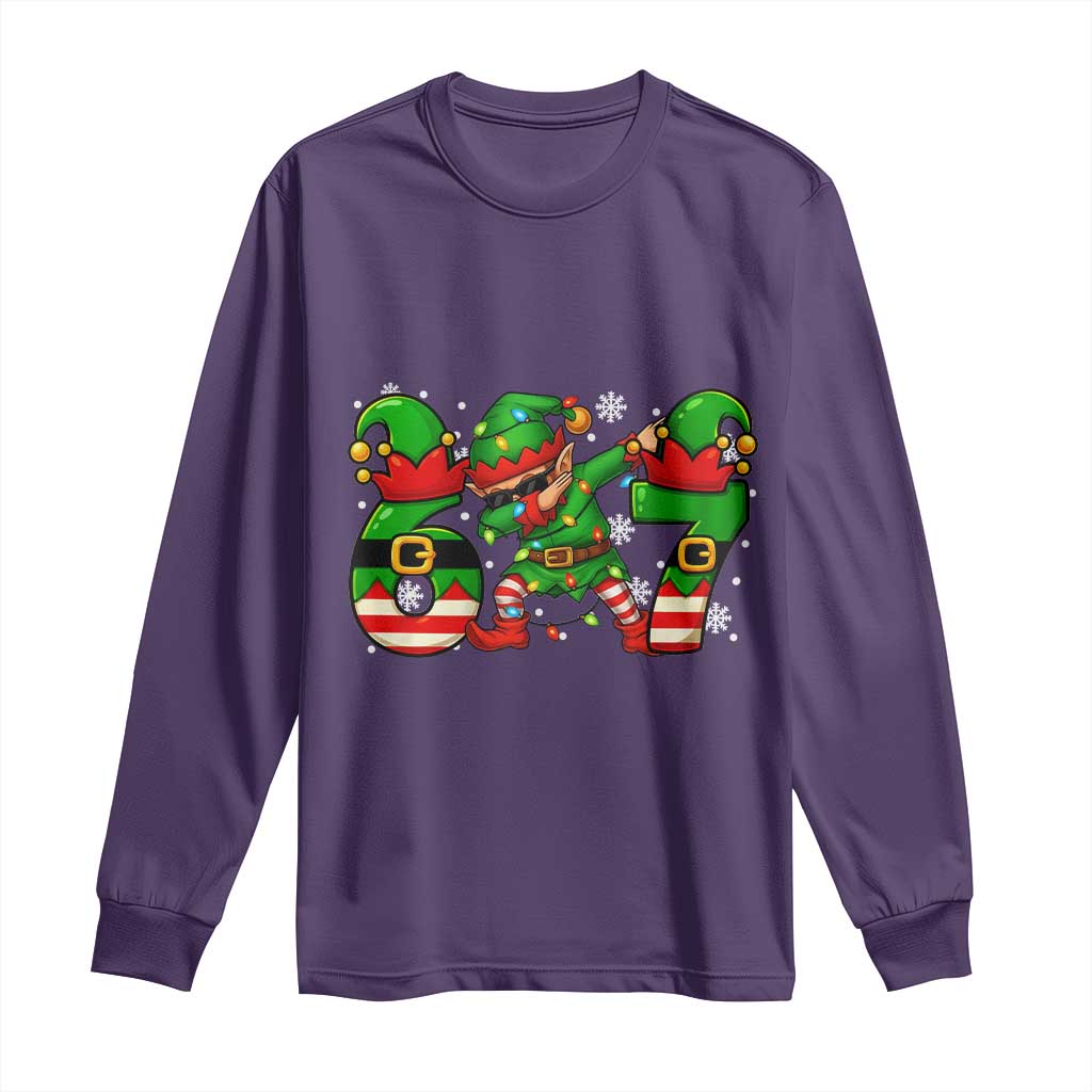 Funny Elf Dab Six Seven Meme Long Sleeve Shirt Christmas Trending 67 Gift - Wonder Print Shop