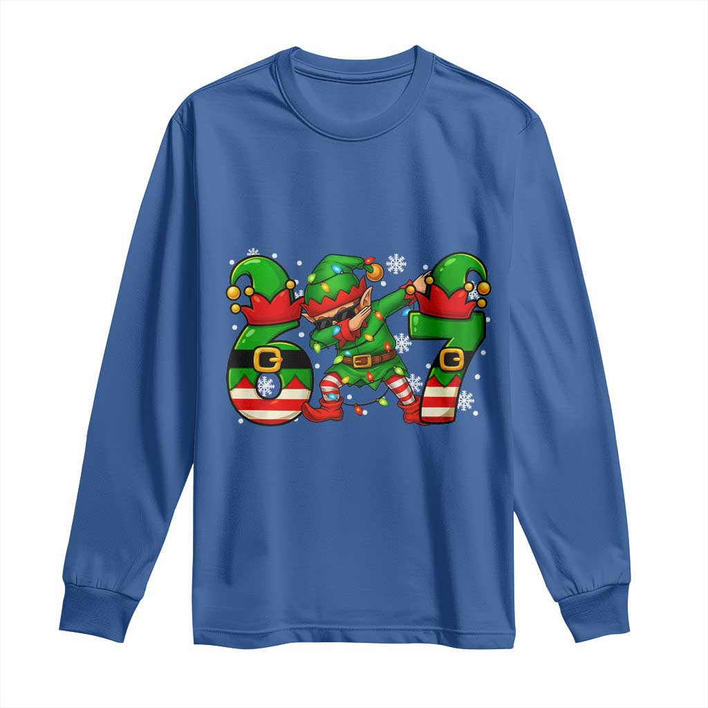 Funny Elf Dab Six Seven Meme Long Sleeve Shirt Christmas Trending 67 Gift - Wonder Print Shop
