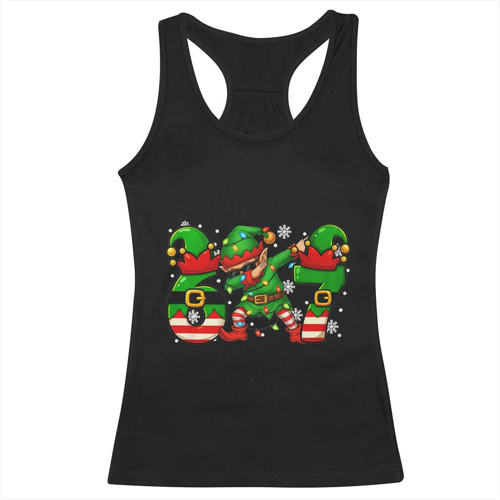 Funny Elf Dab Six Seven Meme Racerback Tank Top Christmas Trending 67 Gift - Wonder Print Shop