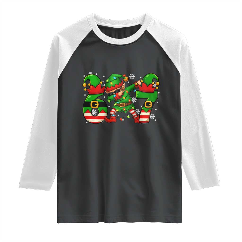 Funny Elf Dab Six Seven Meme Raglan Shirt Christmas Trending 67 Gift - Wonder Print Shop