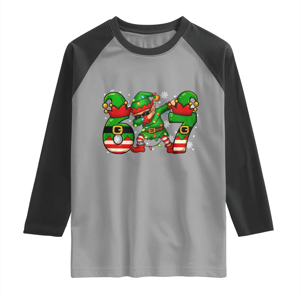 Funny Elf Dab Six Seven Meme Raglan Shirt Christmas Trending 67 Gift - Wonder Print Shop