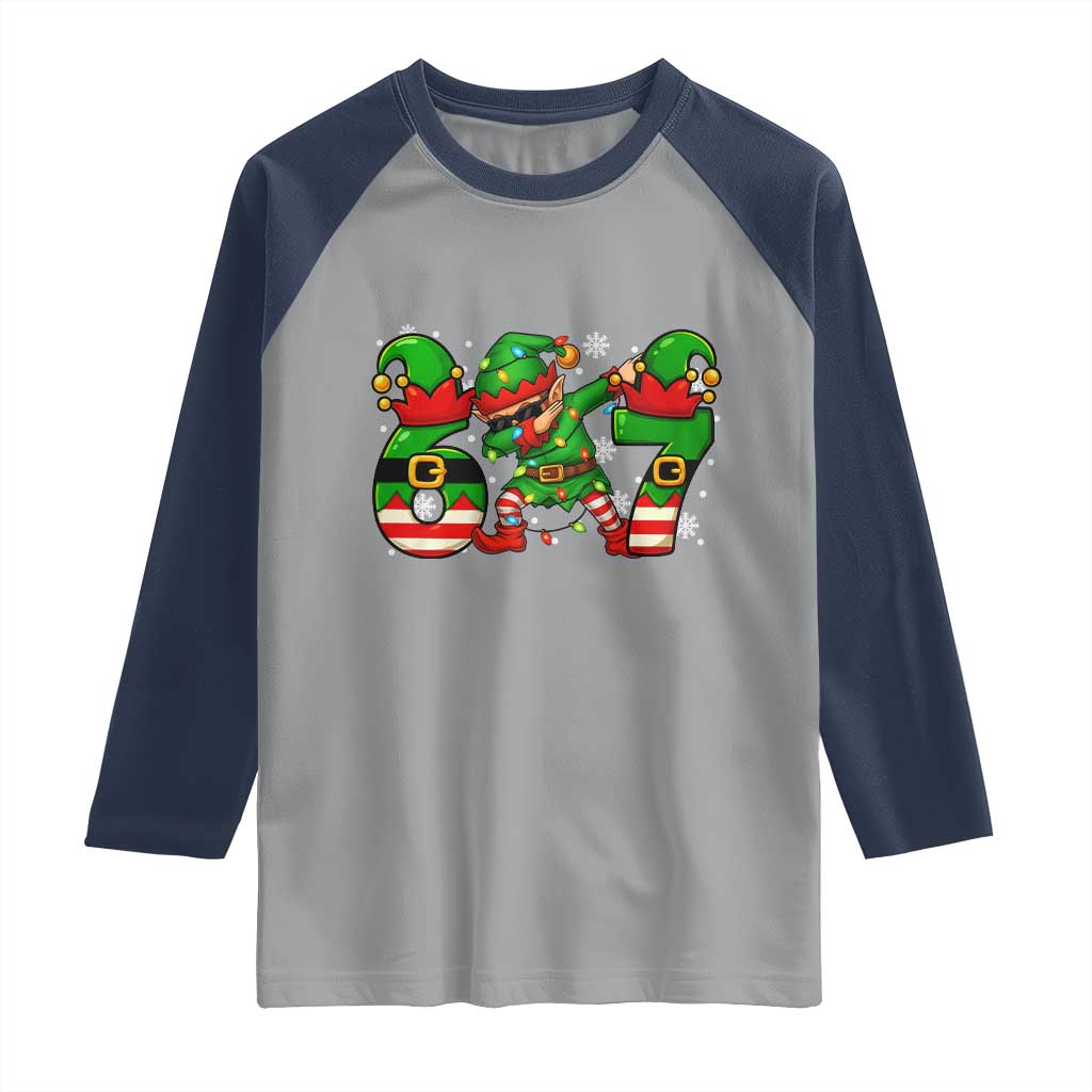 Funny Elf Dab Six Seven Meme Raglan Shirt Christmas Trending 67 Gift - Wonder Print Shop