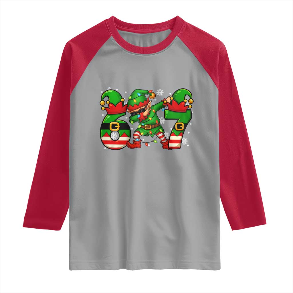 Funny Elf Dab Six Seven Meme Raglan Shirt Christmas Trending 67 Gift - Wonder Print Shop