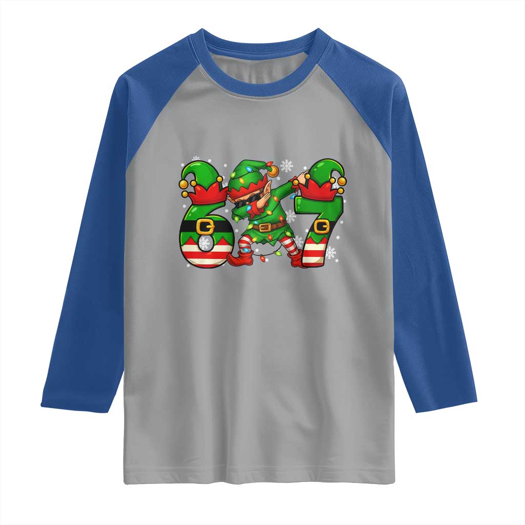 Funny Elf Dab Six Seven Meme Raglan Shirt Christmas Trending 67 Gift - Wonder Print Shop