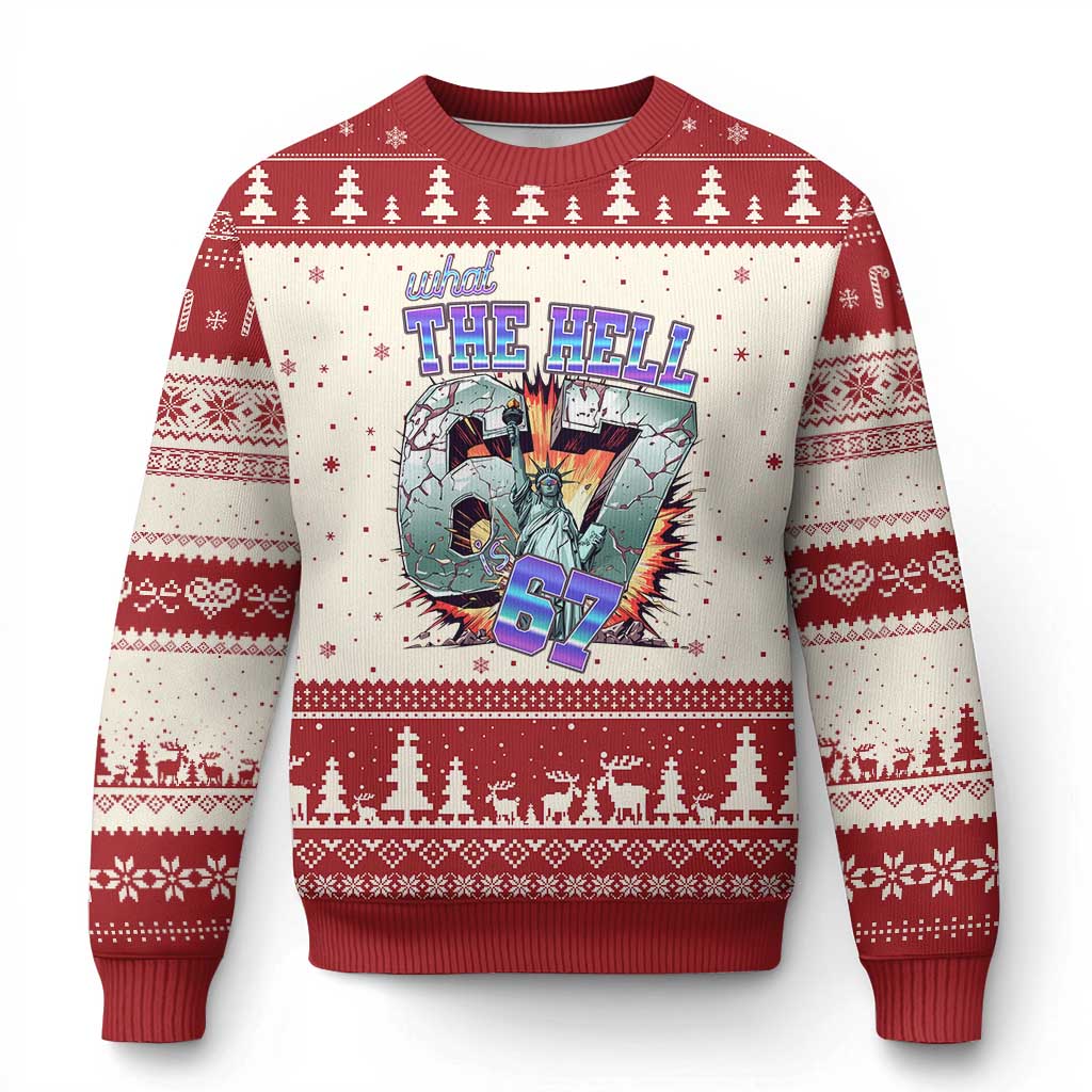 Funny Statue Of Liberty Six Seven Meme Ugly Christmas Sweater What The Hell Is 67 Gift - Wonder Print Shop
