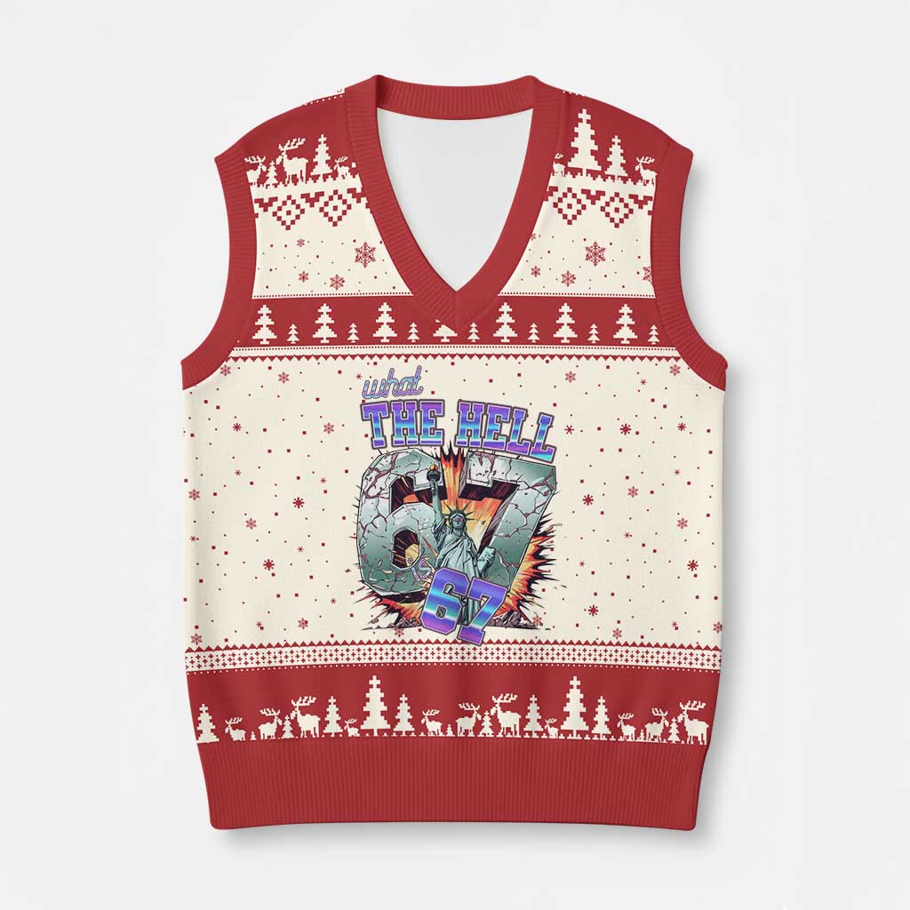 Funny Statue Of Liberty Six Seven Meme V-Neck Knit Sweater Vest What The Hell Is 67 Gift - Wonder Print Shop
