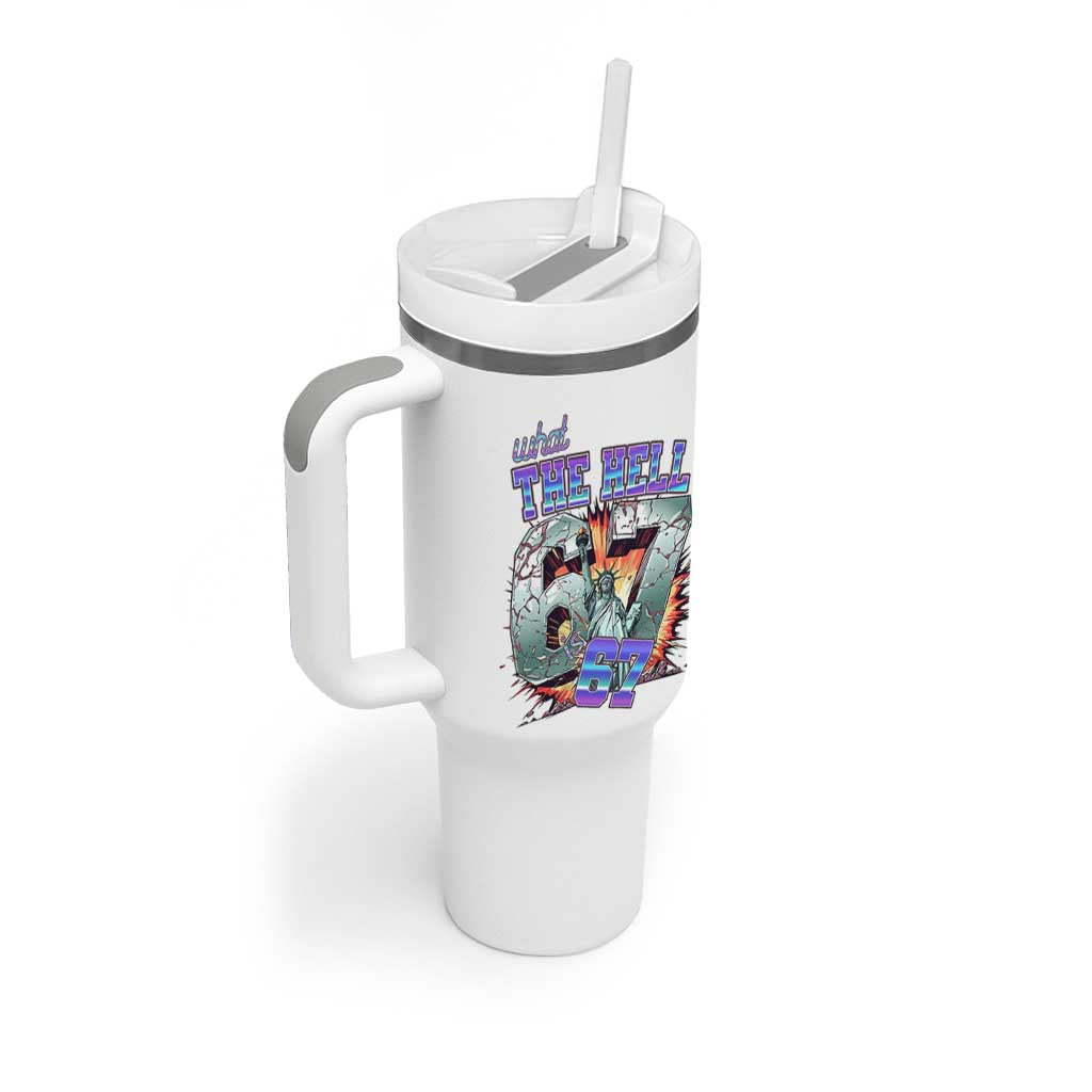 Funny Statue Of Liberty Six Seven Meme Tumbler With Handle What The Hell Is 67 Gift - Wonder Print Shop