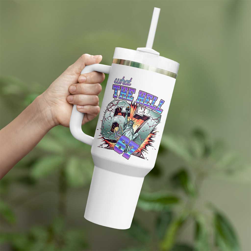 Funny Statue Of Liberty Six Seven Meme Tumbler With Handle What The Hell Is 67 Gift - Wonder Print Shop