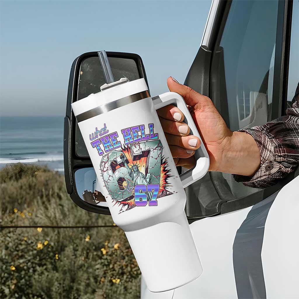 Funny Statue Of Liberty Six Seven Meme Tumbler With Handle What The Hell Is 67 Gift - Wonder Print Shop
