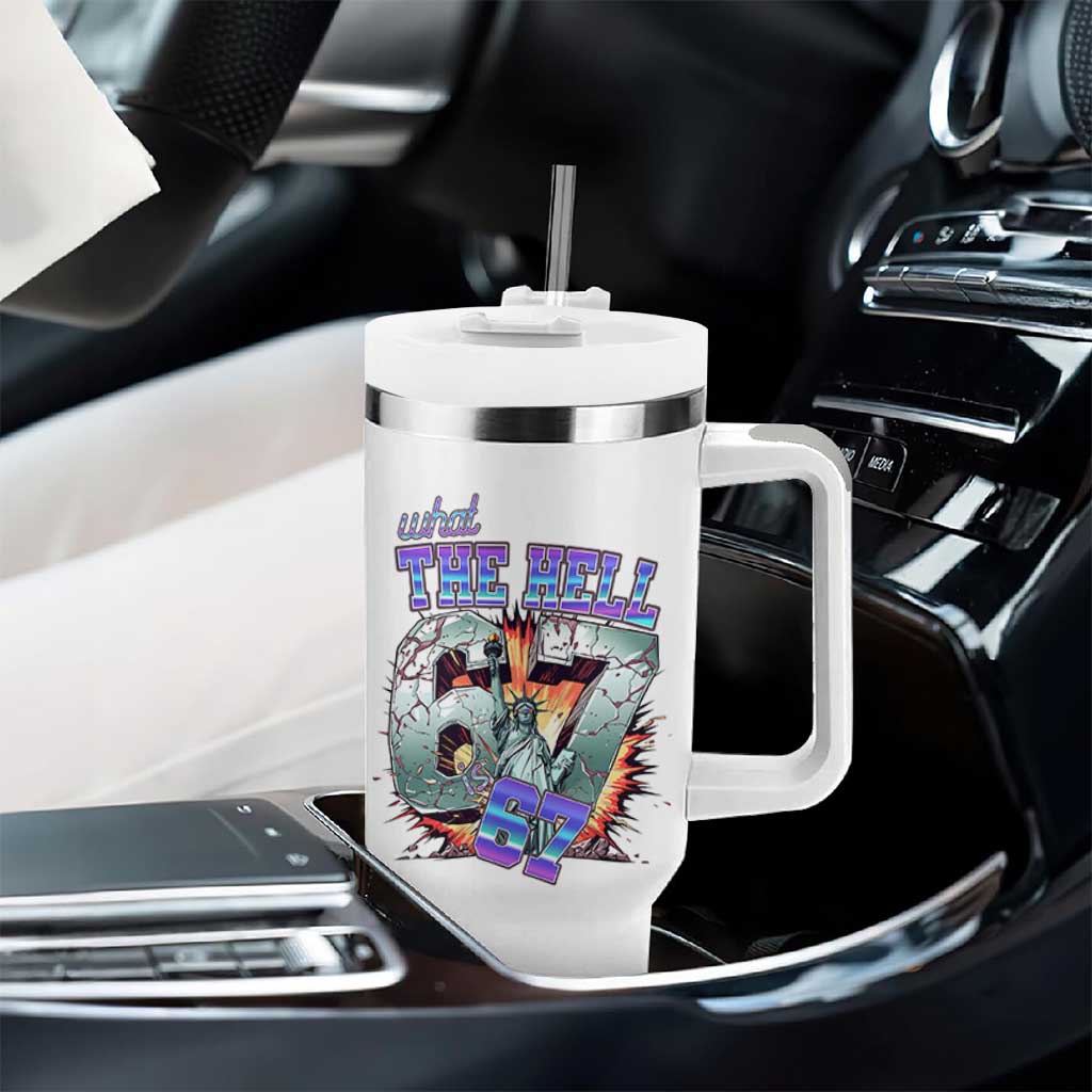 Funny Statue Of Liberty Six Seven Meme Tumbler With Handle What The Hell Is 67 Gift - Wonder Print Shop