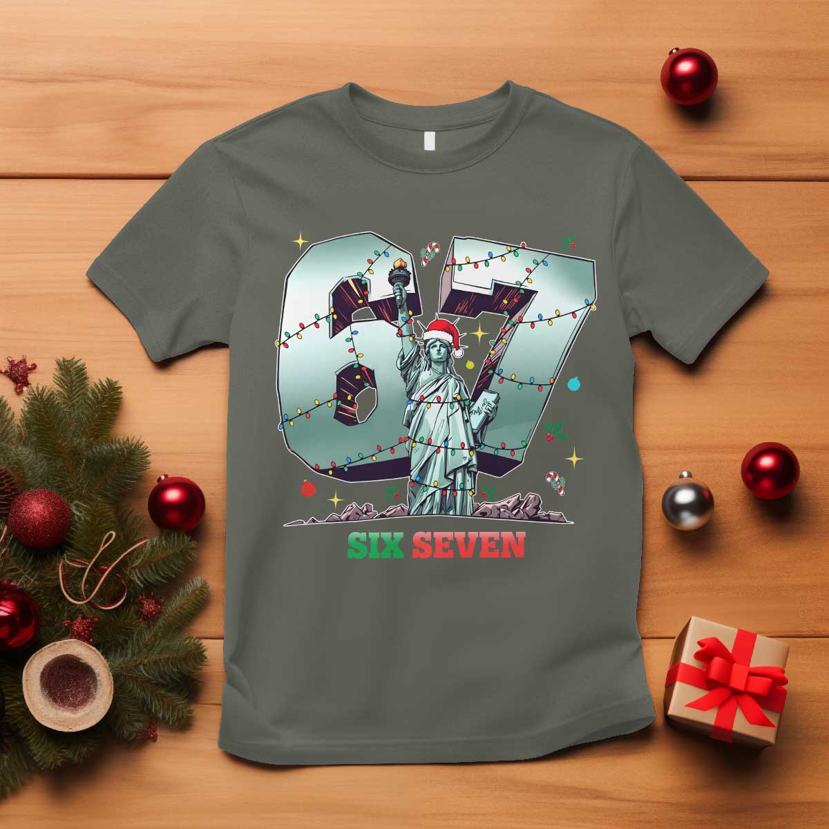 Statue Of Liberty Six Seven Meme T Shirt Trendy Gen Z Christmas Gift - Wonder Print Shop