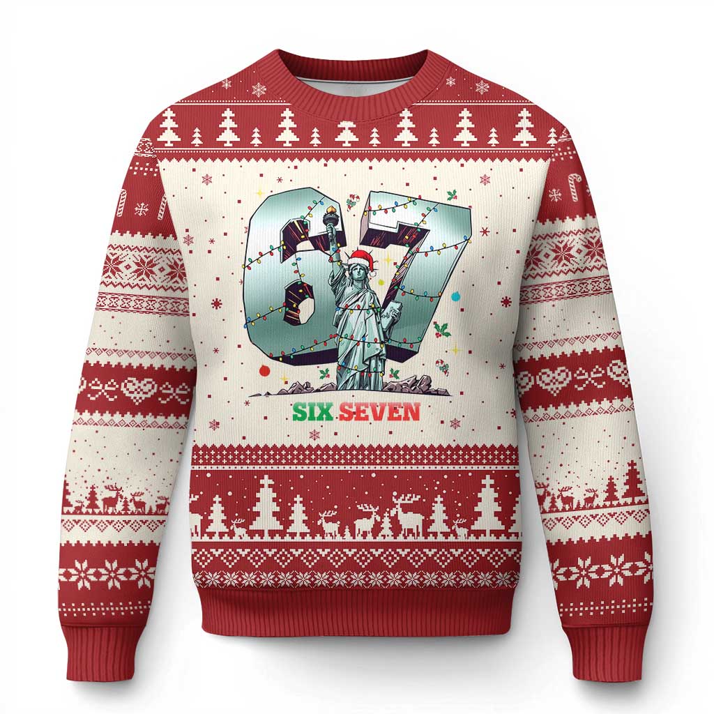 Statue Of Liberty Six Seven Meme Ugly Christmas Sweater Trendy Gen Z Xmas Gift - Wonder Print Shop
