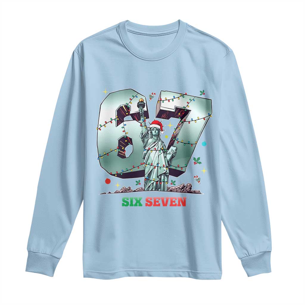 Statue Of Liberty Six Seven Meme Long Sleeve Shirt Trendy Gen Z Christmas Gift - Wonder Print Shop