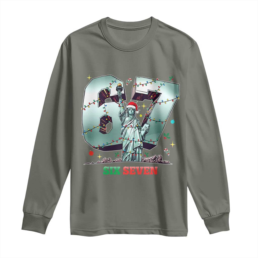 Statue Of Liberty Six Seven Meme Long Sleeve Shirt Trendy Gen Z Christmas Gift - Wonder Print Shop