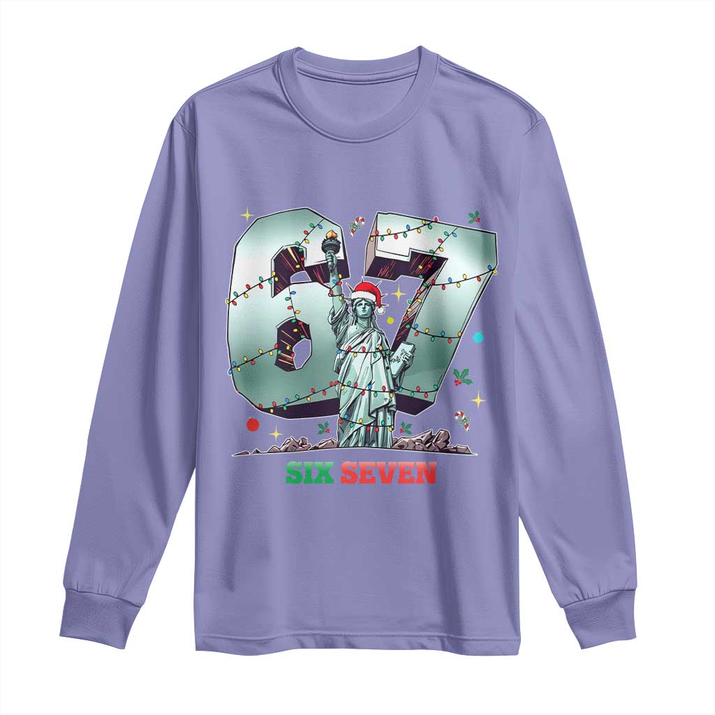 Statue Of Liberty Six Seven Meme Long Sleeve Shirt Trendy Gen Z Christmas Gift - Wonder Print Shop