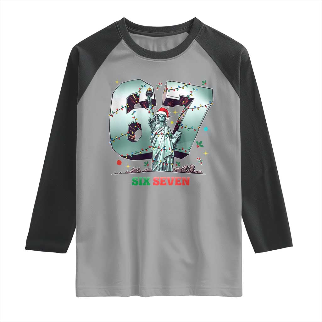 Statue Of Liberty Six Seven Meme Raglan Shirt Trendy Gen Z Christmas Gift - Wonder Print Shop
