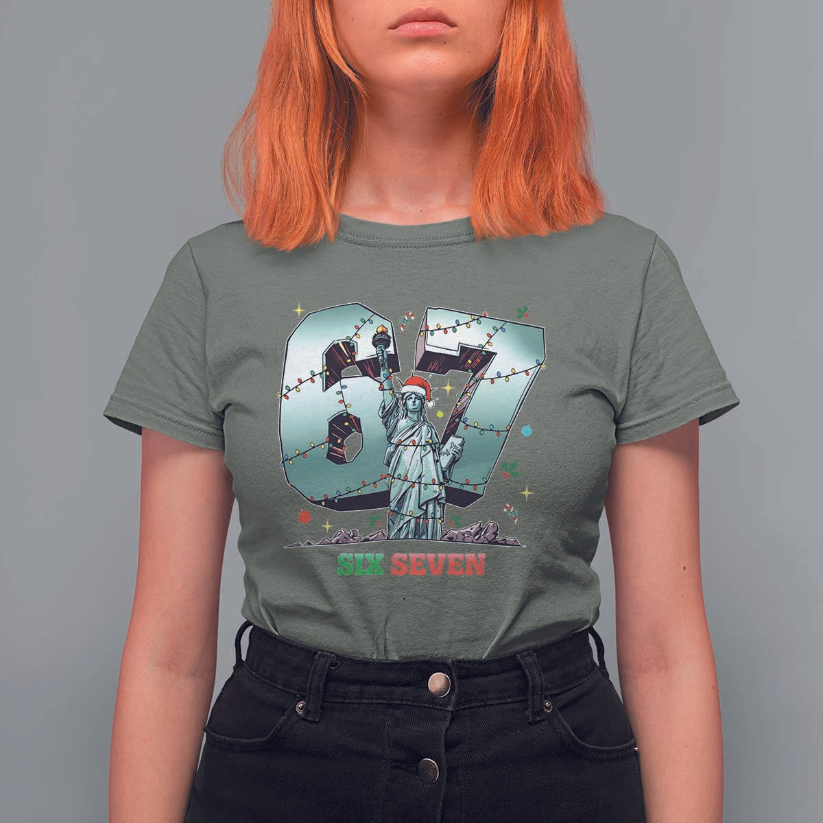 Statue Of Liberty Six Seven Meme T Shirt For Women Trendy Gen Z Christmas Gift - Wonder Print Shop