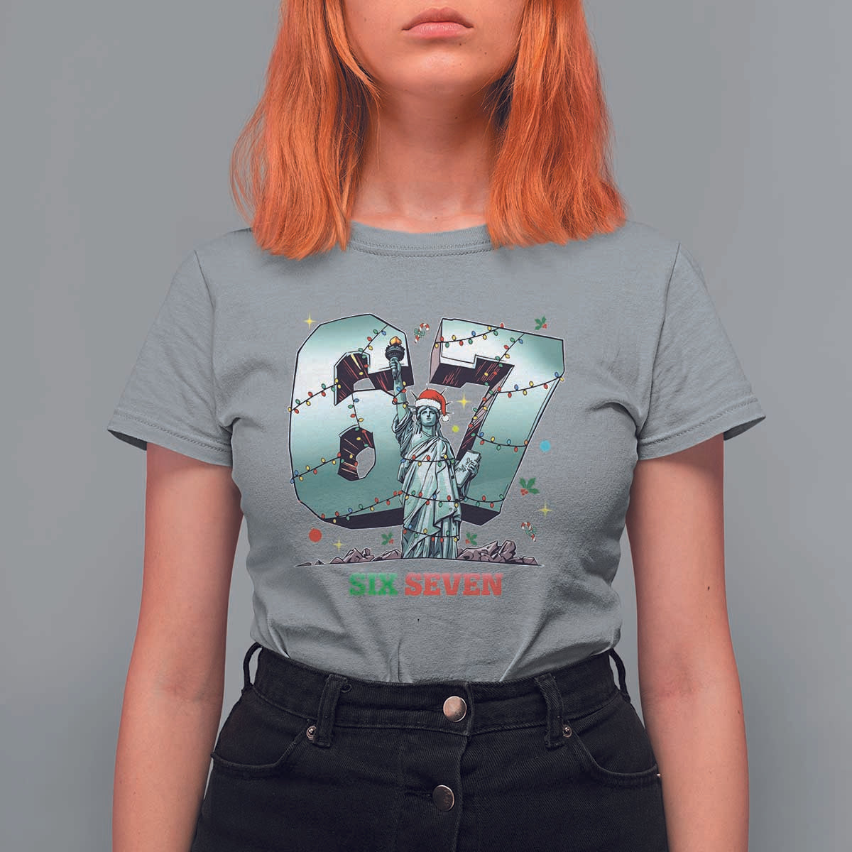 Statue Of Liberty Six Seven Meme T Shirt For Women Trendy Gen Z Christmas Gift - Wonder Print Shop