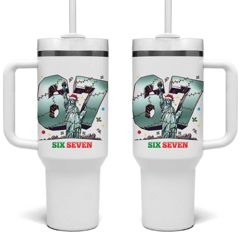 Statue Of Liberty Six Seven Meme Tumbler With Handle Trendy Gen Z Christmas Gift - Wonder Print Shop