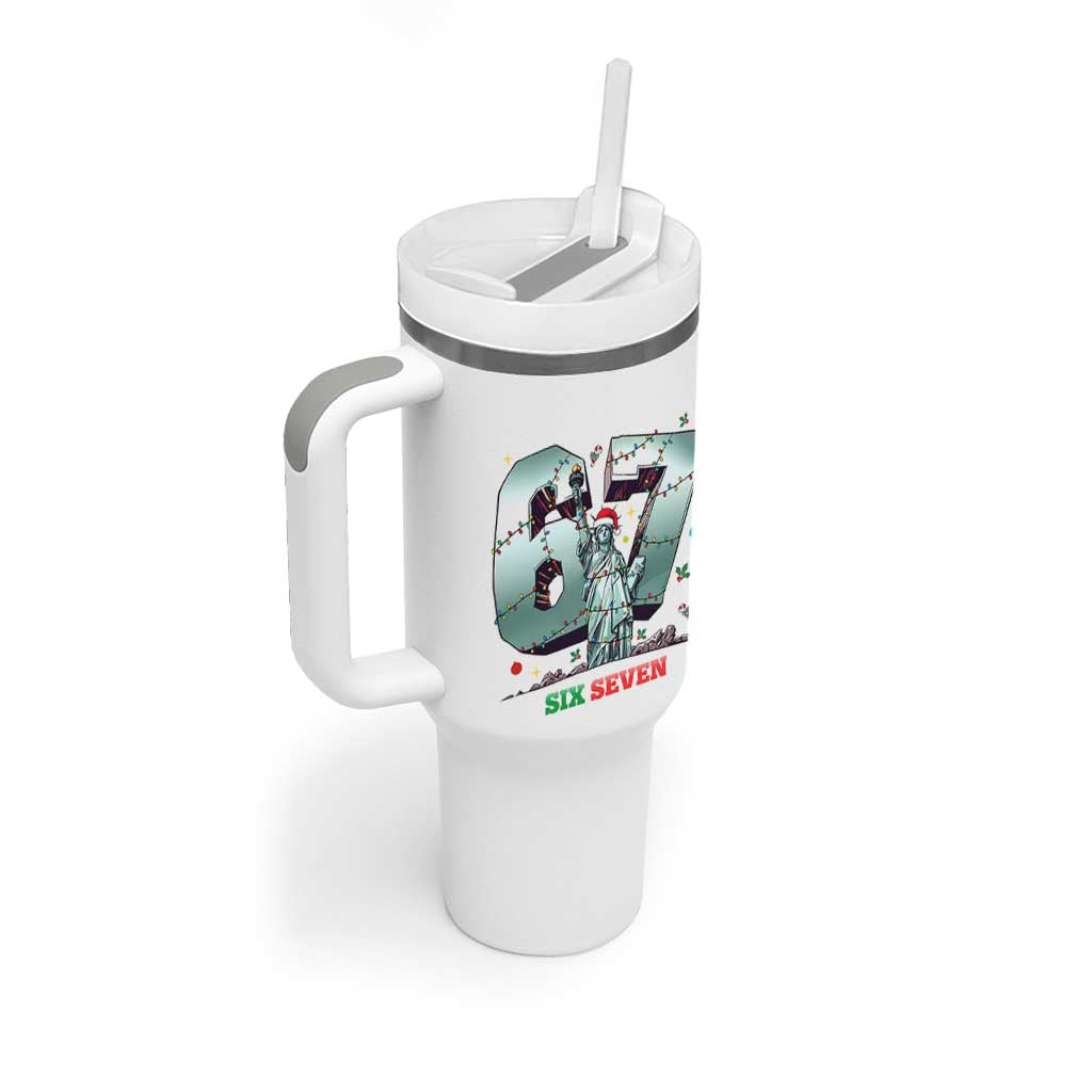 Statue Of Liberty Six Seven Meme Tumbler With Handle Trendy Gen Z Christmas Gift - Wonder Print Shop