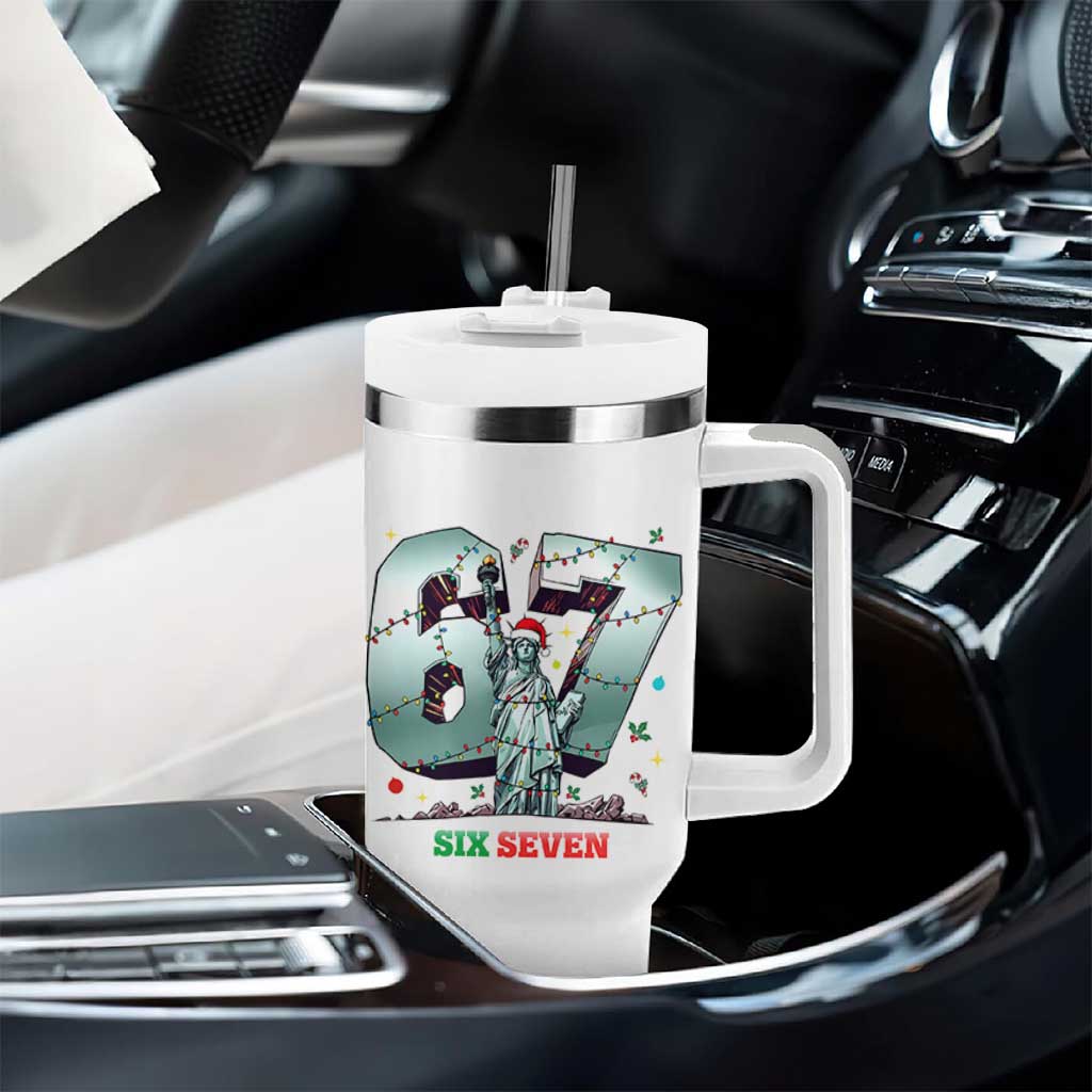 Statue Of Liberty Six Seven Meme Tumbler With Handle Trendy Gen Z Christmas Gift - Wonder Print Shop