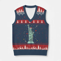 Statue Of Liberty Six Seven Meme V-Neck Knit Sweater Vest Gen Alpha 67 Trend Xmas Gift - Wonder Print Shop