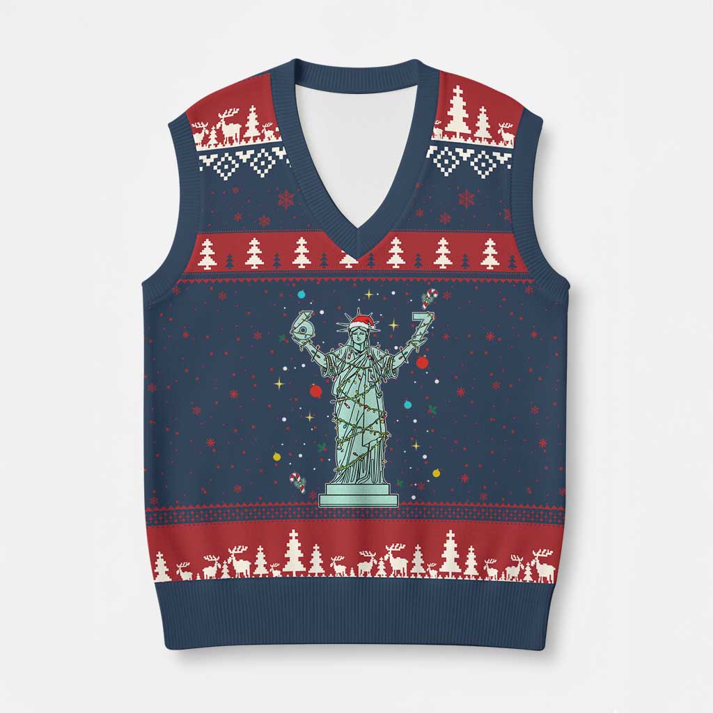Doot Doot 67 Statue Of Liberty V-Neck Knit Sweater Vest Funny Gen Alpha 67 Trend Xmas Gift - Wonder Print Shop